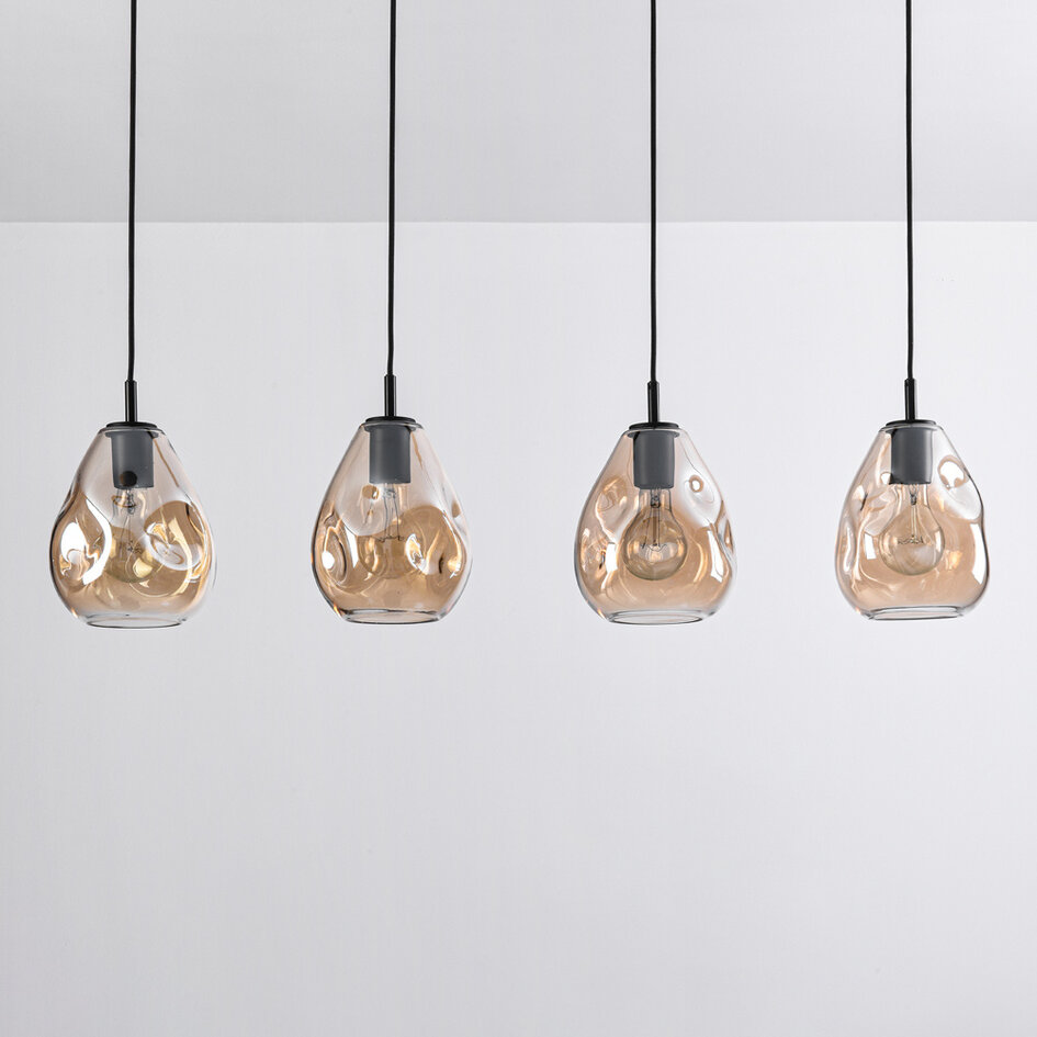 Moderne glazen hanglamp zwart met amber glas, 4-lichts - Faliste