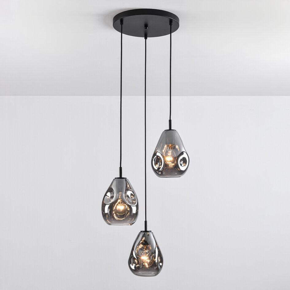 3-lichts hanglamp Lainas - zwart en smoke glas