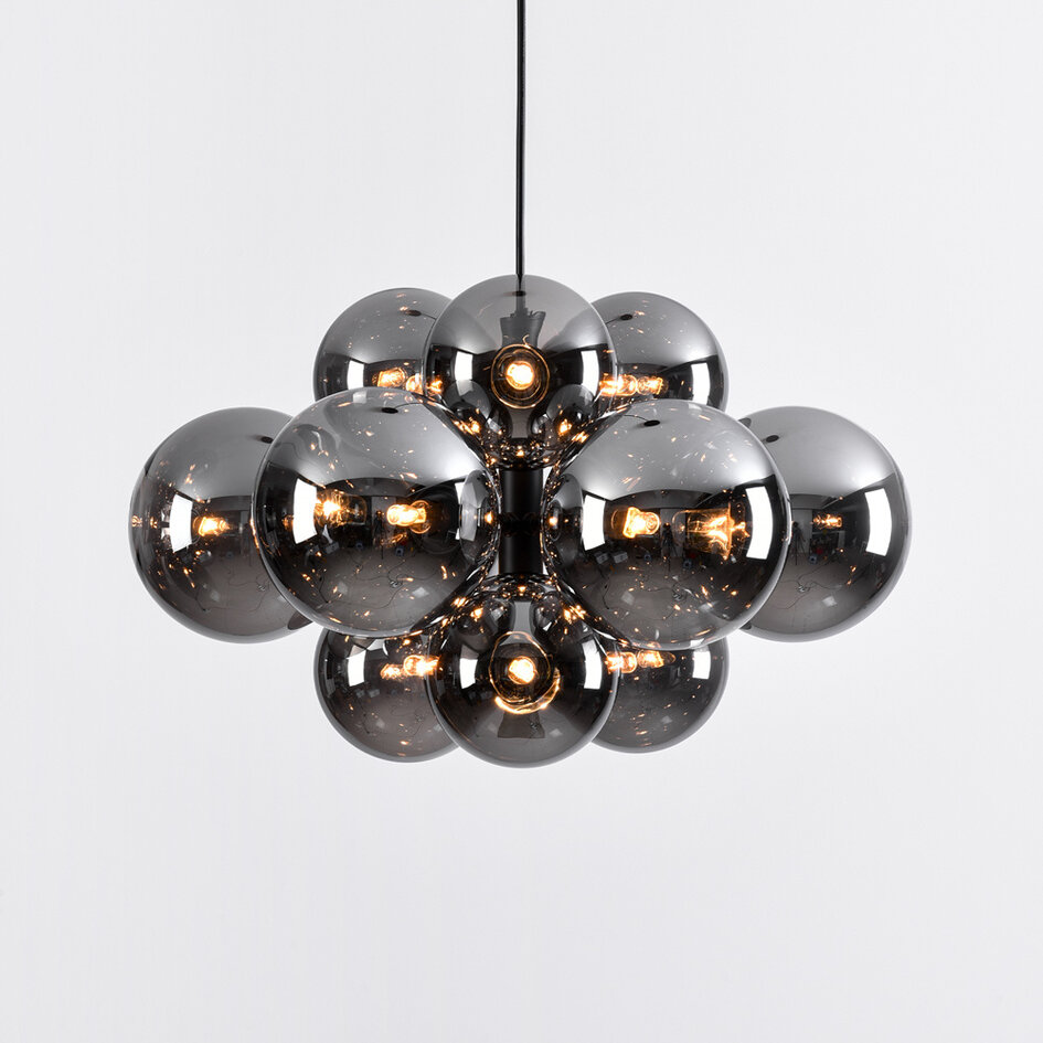 12-lichts hanglamp Decadi - zwart en smoke glas