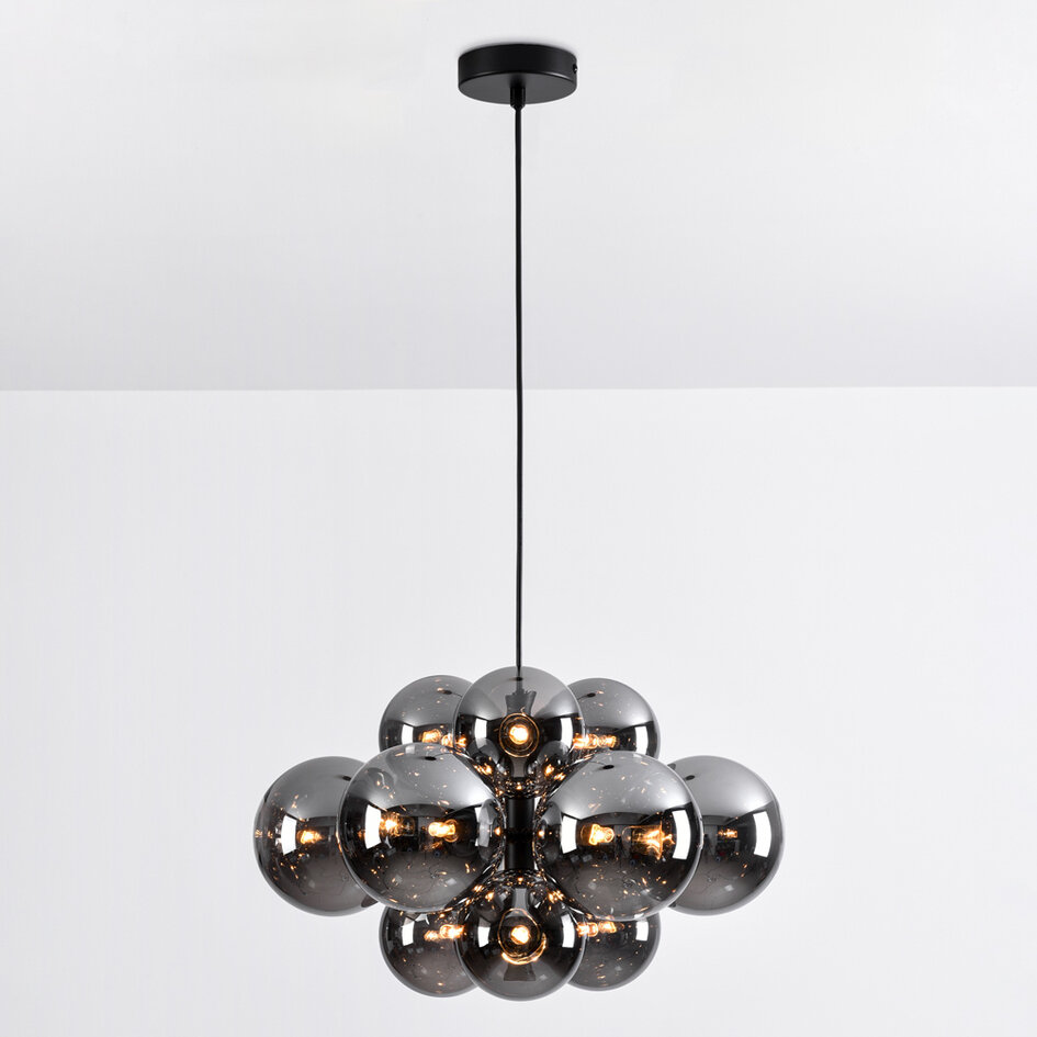 12-lichts hanglamp Decadi - zwart en smoke glas
