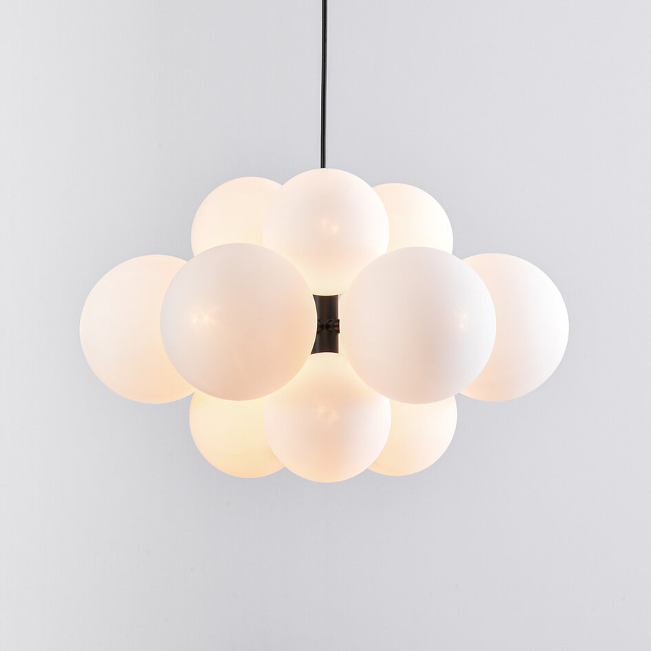Moderne hanglamp 12-lichts zwart met melkwit glas - Decadi