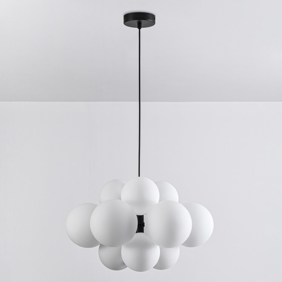 12-lichts hanglamp Decadi - zwart en melkwit glas