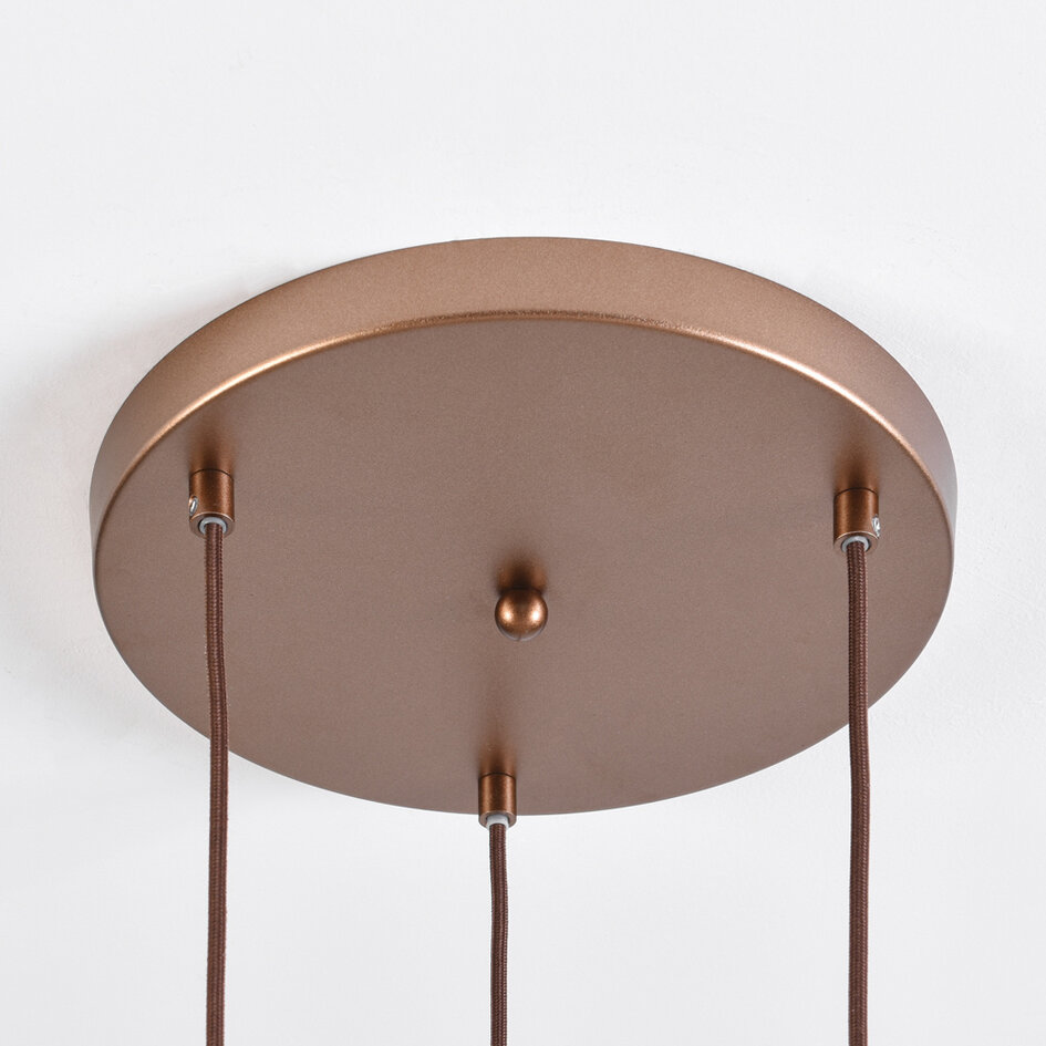 3-lichts design koffiebruine hanglamp met amber glas - Latte