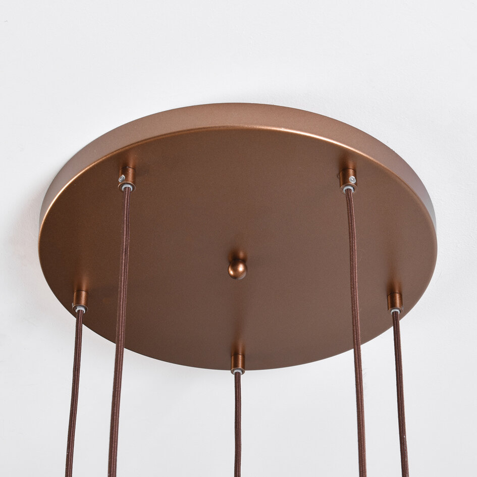5-lichts hanglamp Cortado - koffiebruin en amber glas