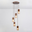 5-lichts design hanglamp koffiebruin met amber glas - Cortado