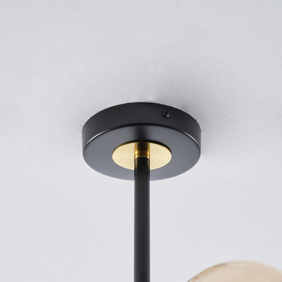 6-lichts plafondlamp Venezia- zwart en amber glas