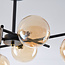 Plafondlamp Venezia zwart met amber glas, 6-lichts