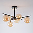 Plafondlamp Venezia zwart met amber glas, 6-lichts
