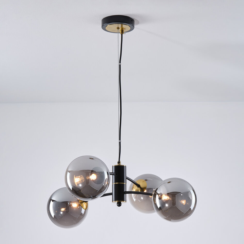 Hanglamp Firenze met smoke glas, 4-lichts - zwart