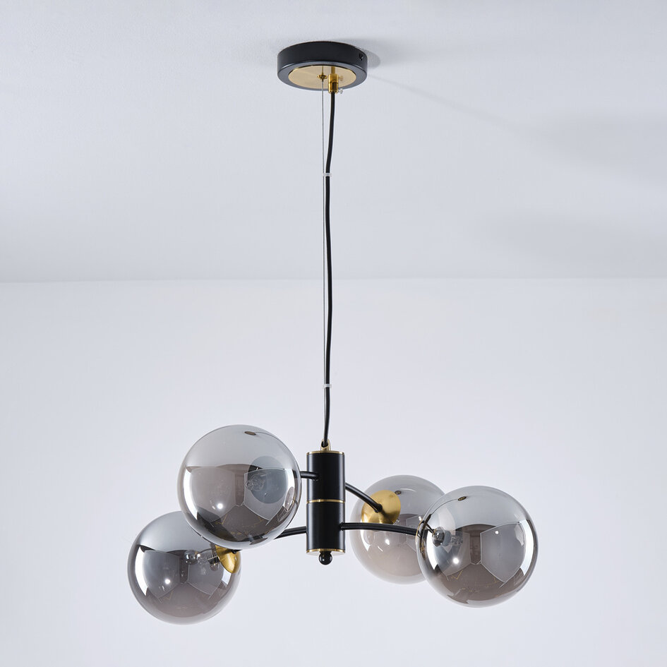 Hanglamp Firenze met smoke glas, 4-lichts - zwart