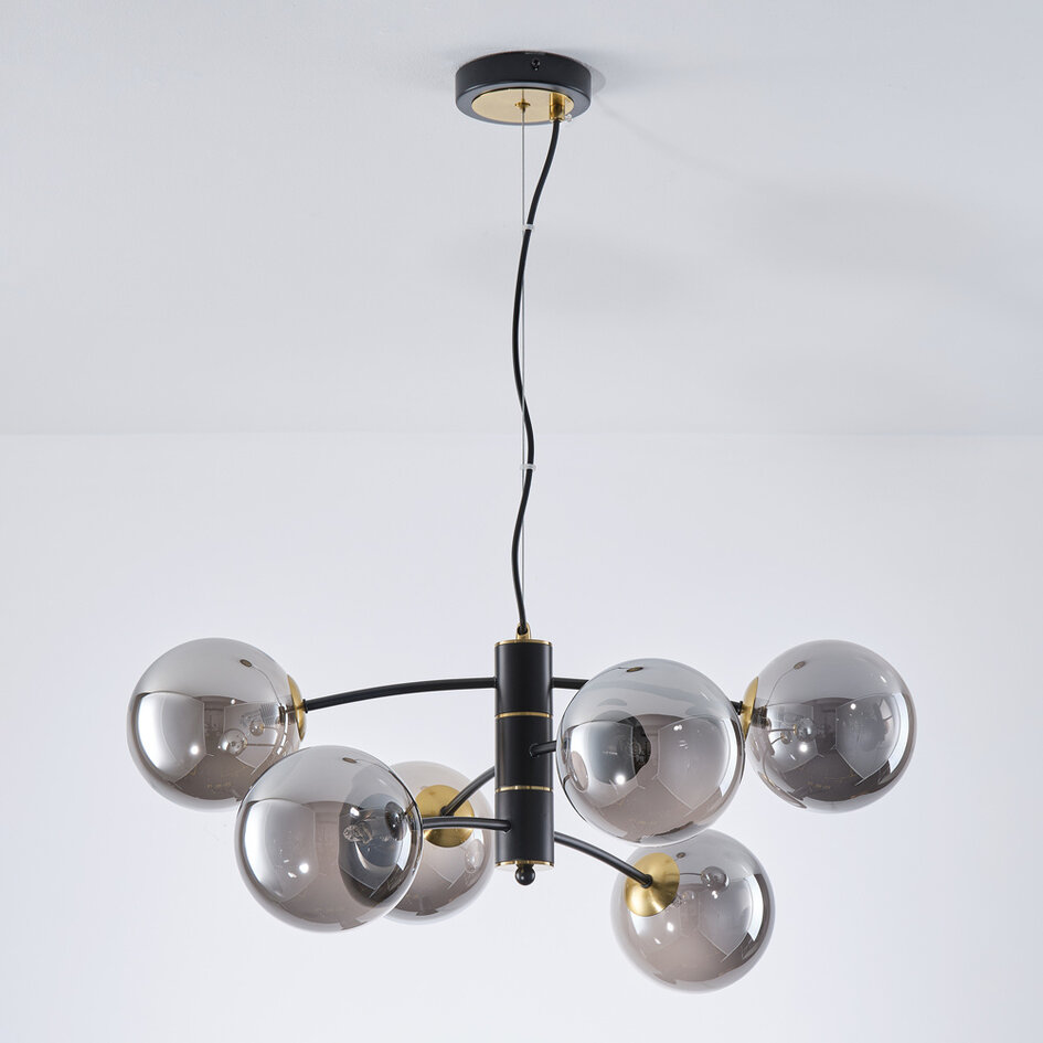 Hanglamp Murano met smoke glas, 6-lichts