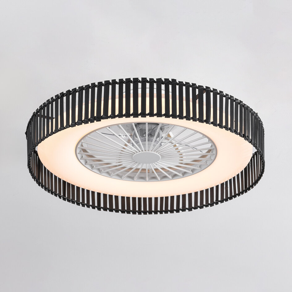 Plafondventilator Cakir met stereffect en aanpasbare kleurtemperatuur - zwarte bamboe kap