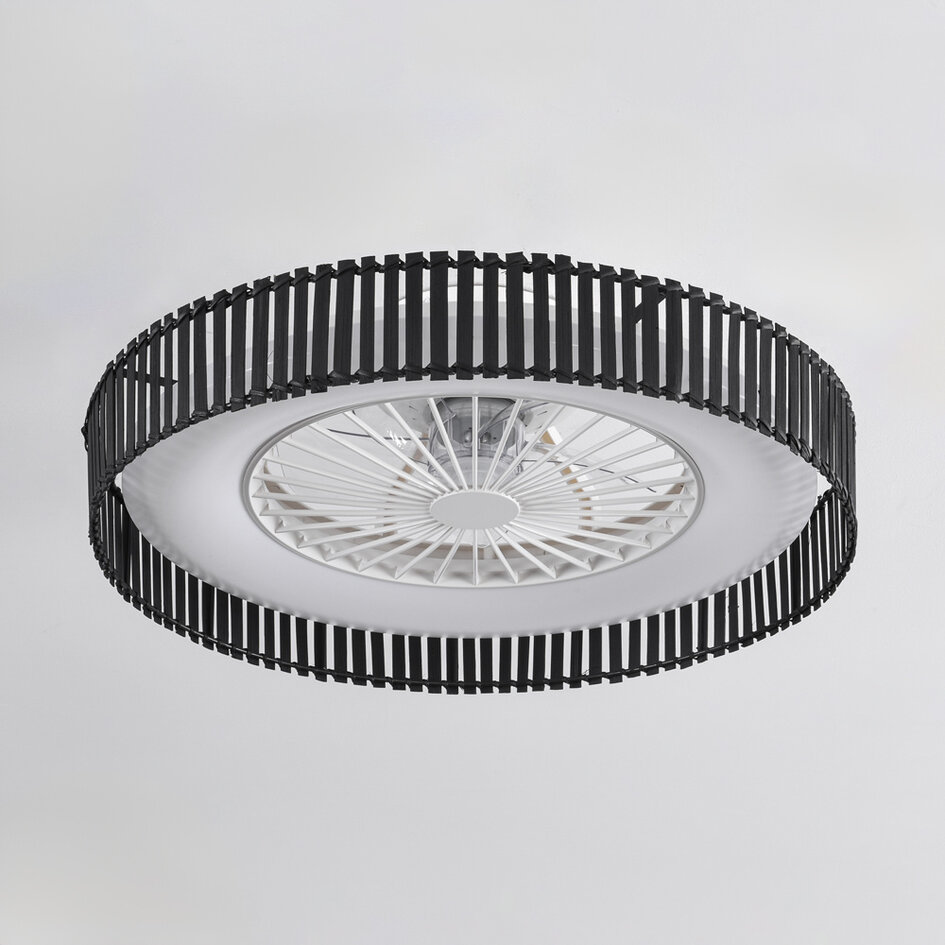 Plafondventilator Cakir met stereffect en aanpasbare kleurtemperatuur - zwarte bamboe kap