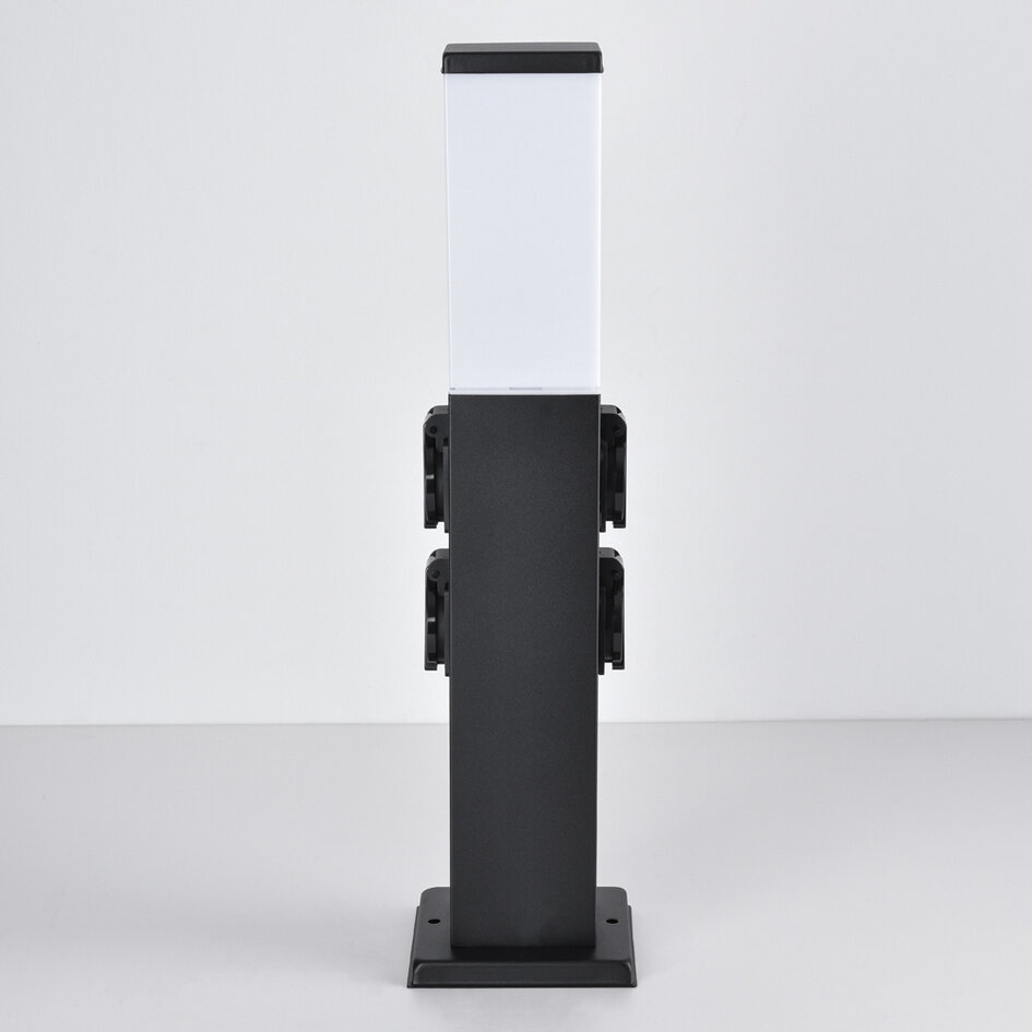 RVS buitenstopcontact met lamp Jardin - vierkant met 4 stopcontacten