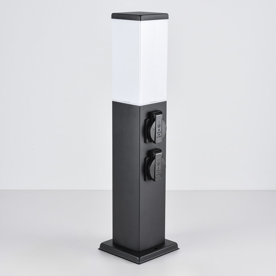 RVS buitenstopcontact met lamp Jardin - vierkant met 4 stopcontacten