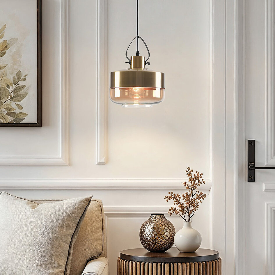 Hanglamp Laure - amber glas art-deco brede bol