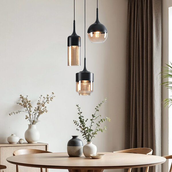 Hanglamp Victor 3-lichts amber glas - amber en zwart