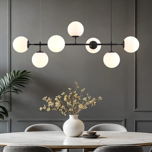 Design hanglamp zwart frame en melkwit glas - Hepta