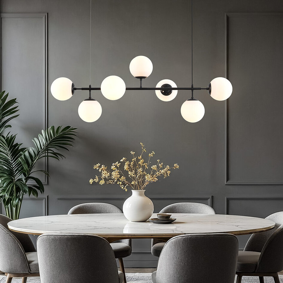 Design hanglamp zwart frame en melkwit glas - Hepta