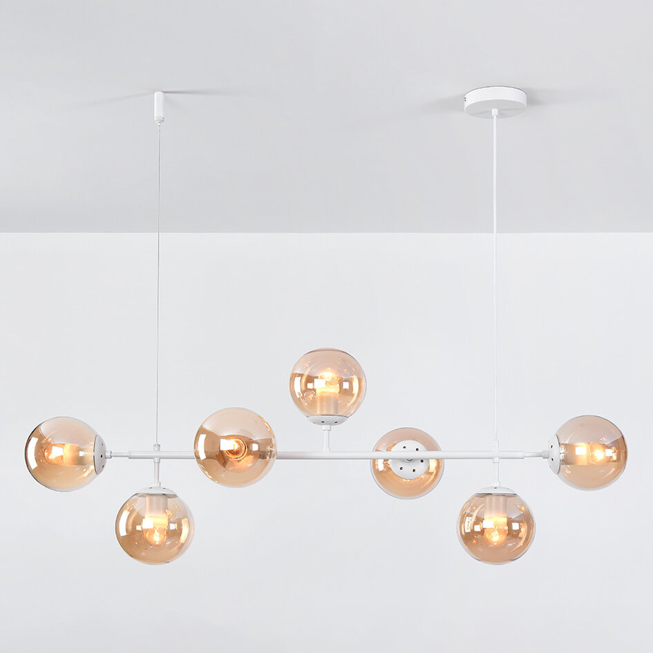 7-lichts hanglamp Hepta - amber glas en wit