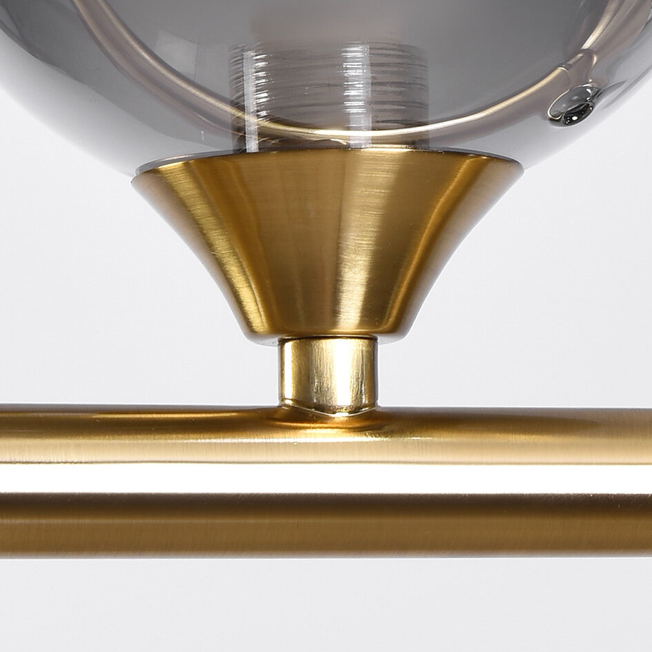 6-lichts hanglamp Aster - goud met smoke glazen bollen