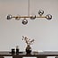 6-lichts hanglamp Aster - goud met smoke glazen bollen
