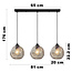 3-lichts hanglamp Fayen - zwart en cognac glas