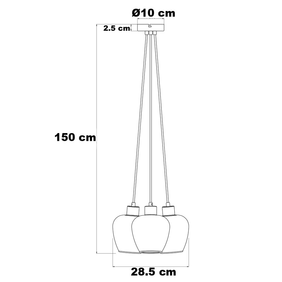 3-lichts hanglamp Ventura - zwart en smoke glas