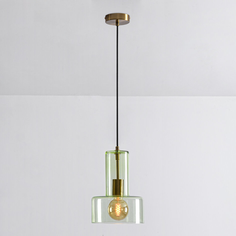 Hanglamp Rurka goud met groen glas