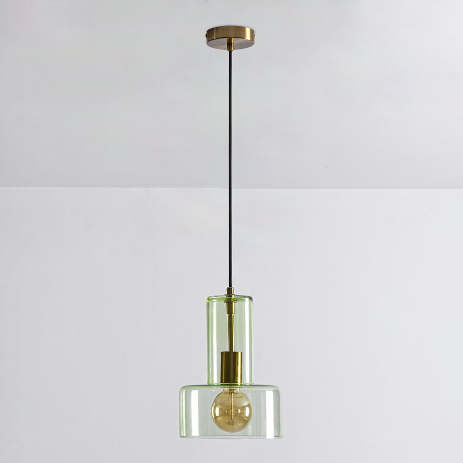 Hanglamp Rurka goud met groen glas