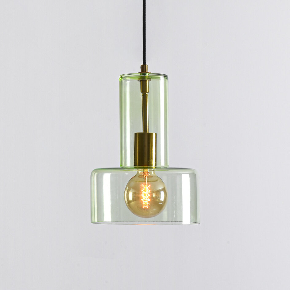 Hanglamp Rurka - goud en groen glas