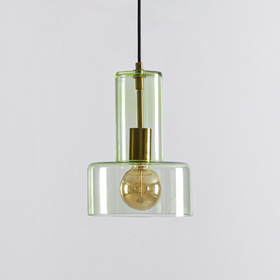 Hanglamp Rurka - goud en groen glas
