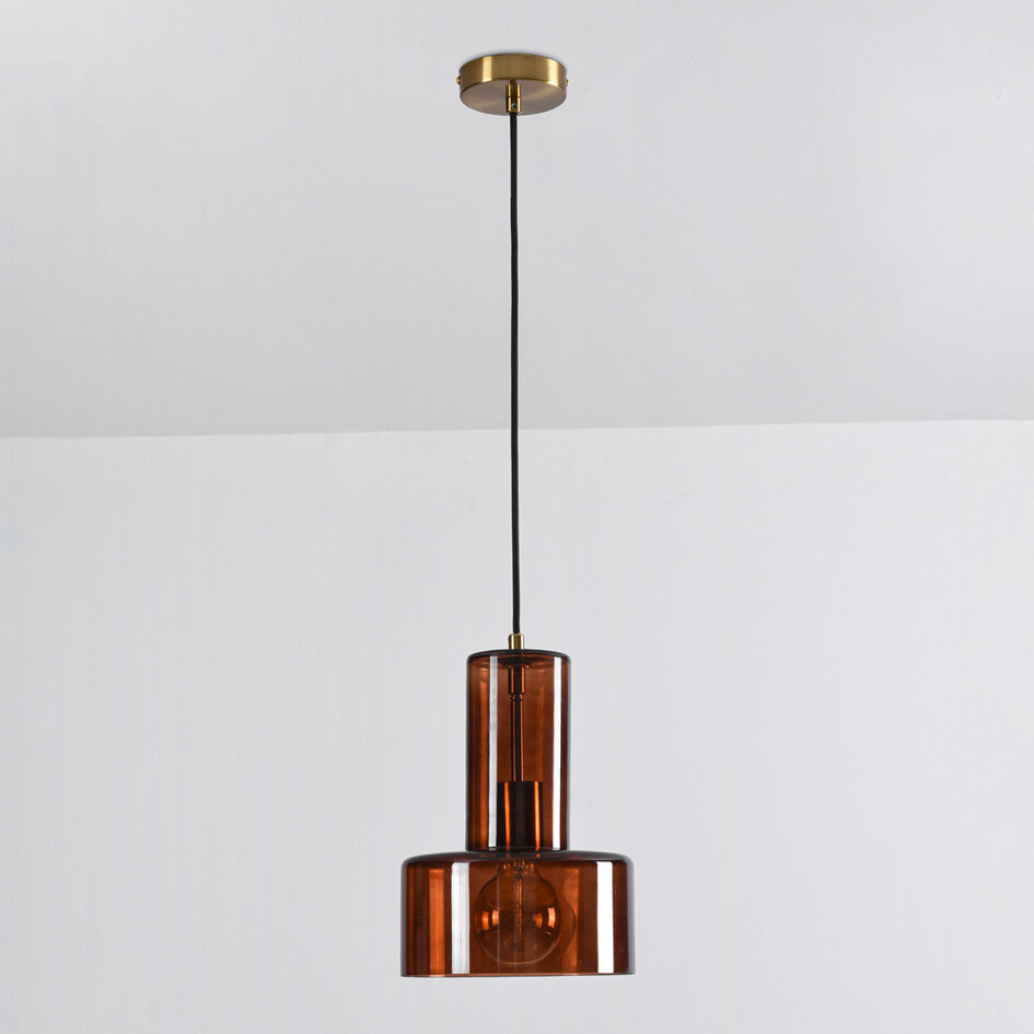 Hanglamp Rurka - goud en bruin glas