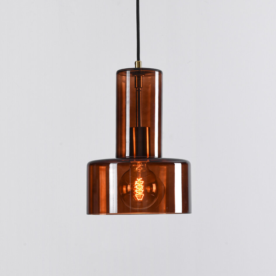 Hanglamp Rurka goud met bruin glas