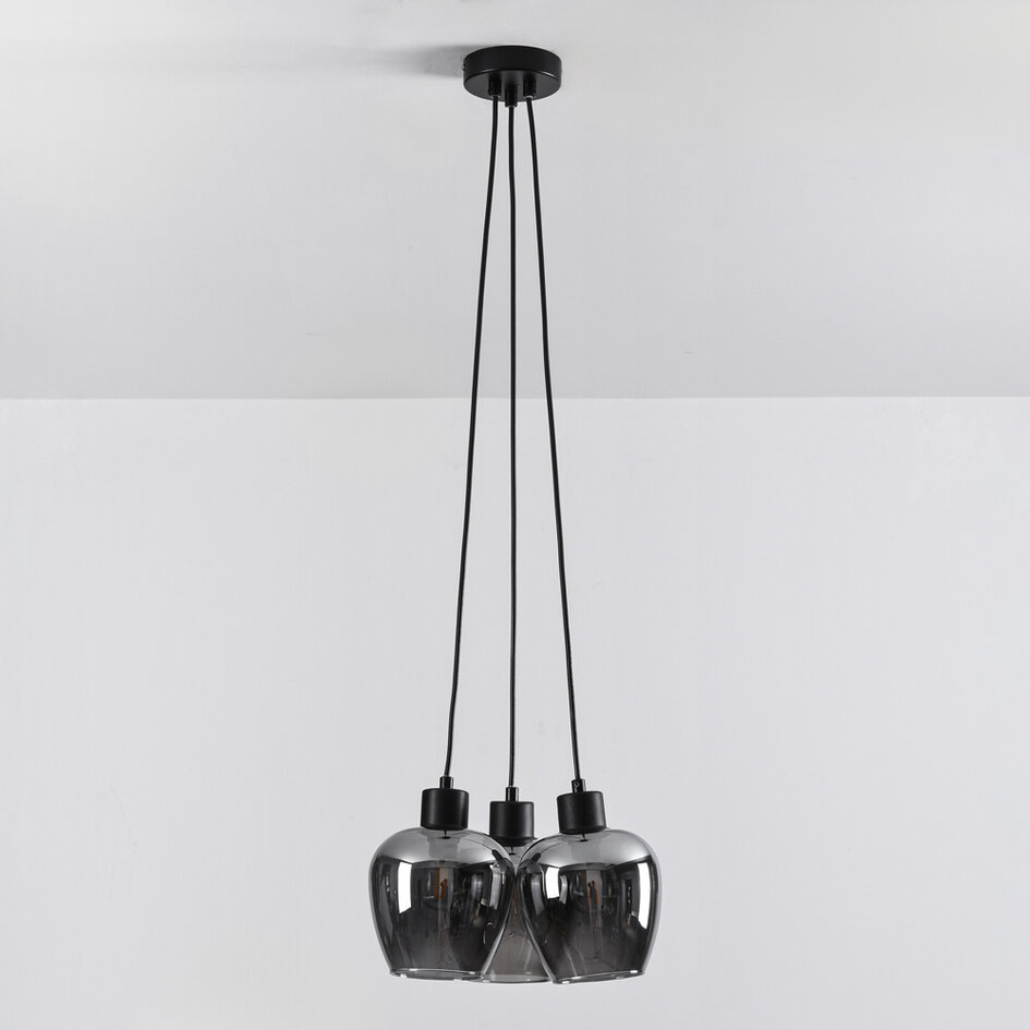3-lichts hanglamp Ventura - zwart en smoke glas