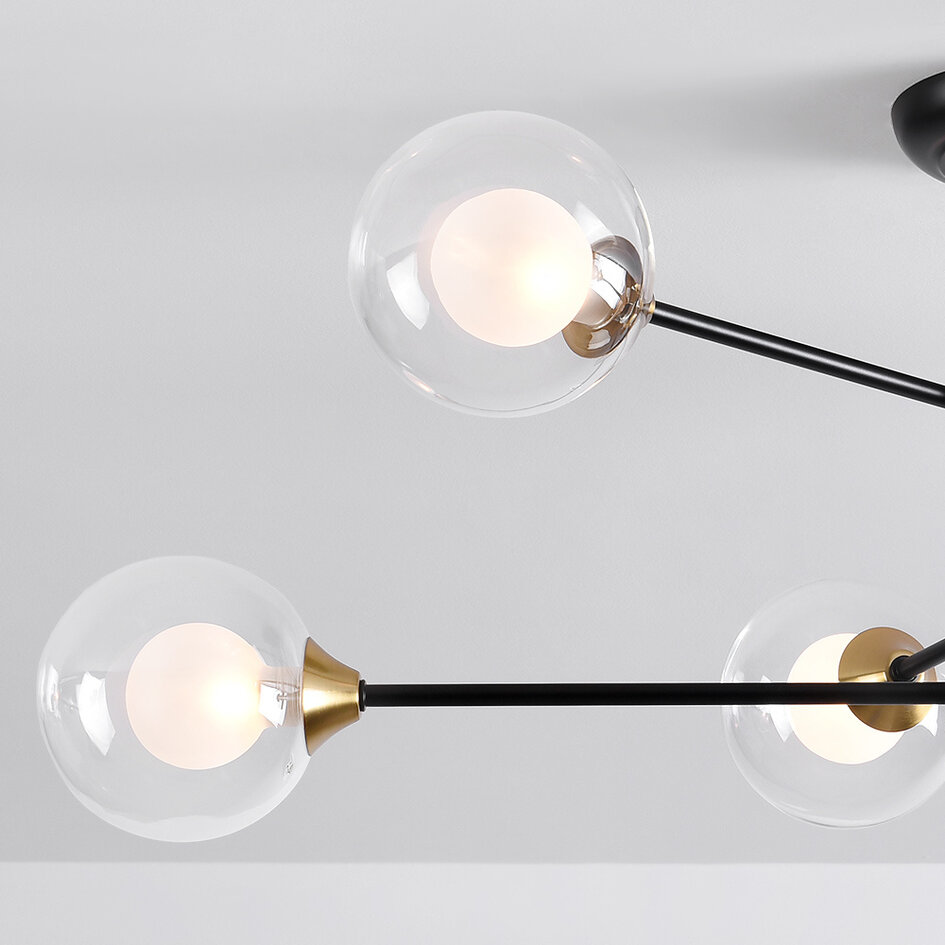 Design plafondlamp zwart met goud, 6-lichts - Aura