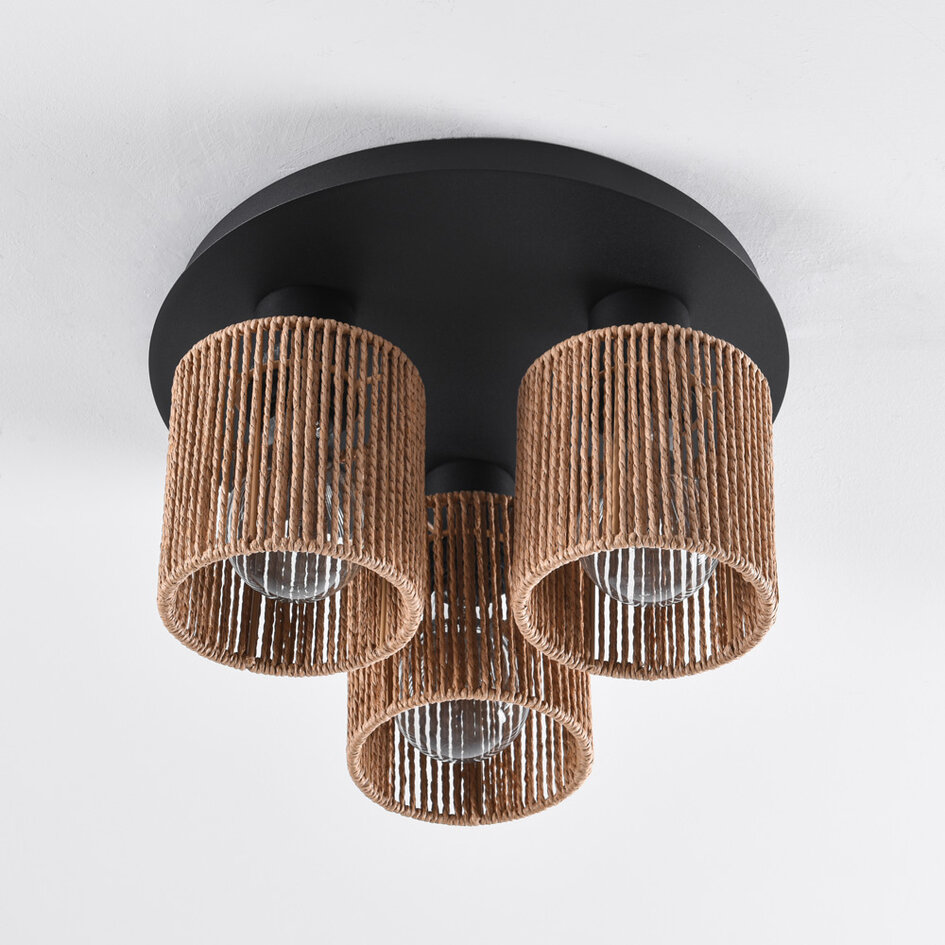 3-lichts bohemian plafondlamp met geweven touw - Canna