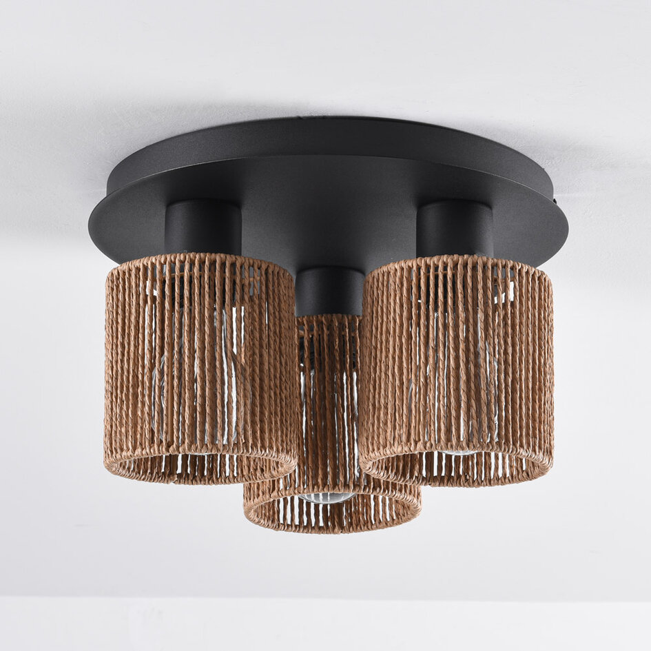 3-lichts bohemian plafondlamp met geweven touw - Canna