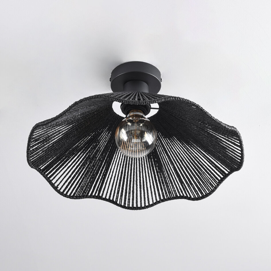 Boho-chic plafondlamp Carta zwart met touw Ø40 cm