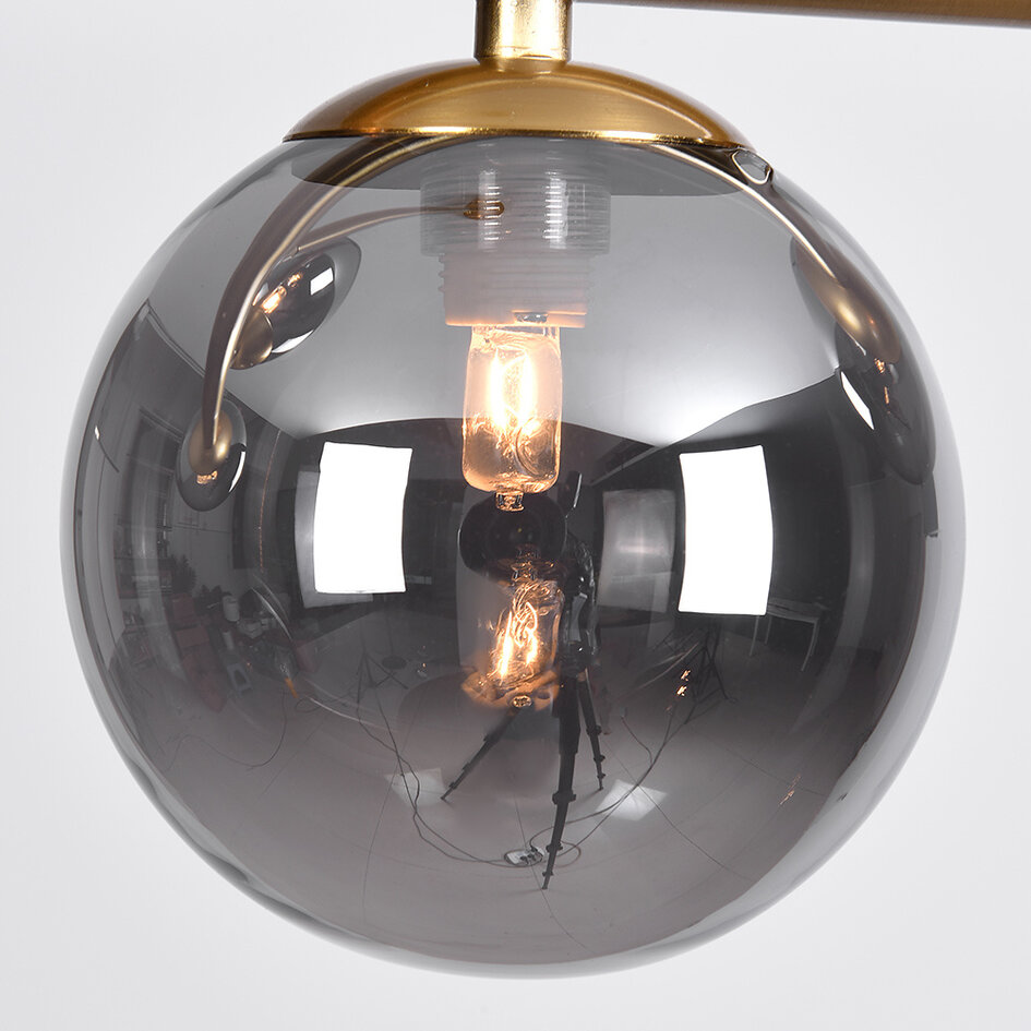 Design plafondlamp goud met smoke glas, 4-lichts - Asun
