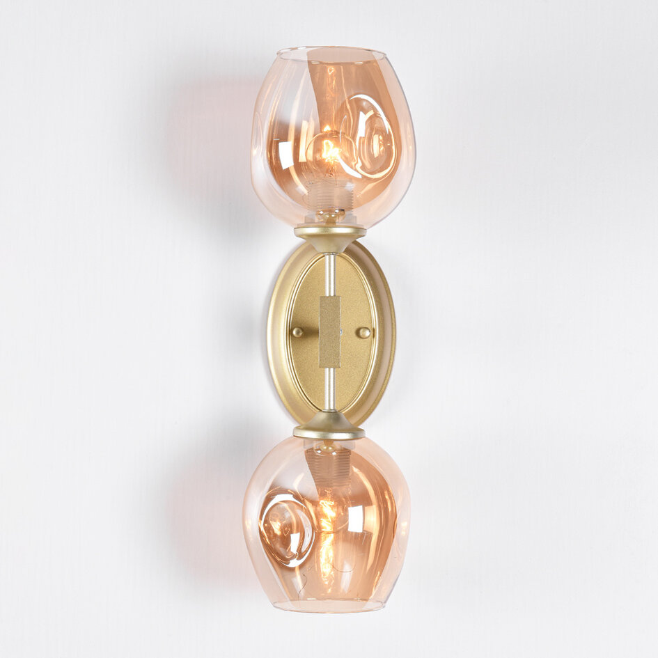 Wandlamp goud met amber glas - Larissa