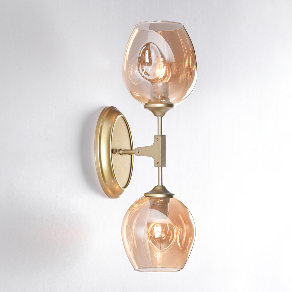 Wandlamp goud met amber glas - Larissa