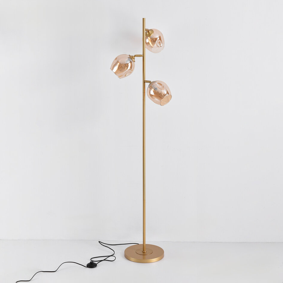 Staande lamp goud met amber glas - Melissa