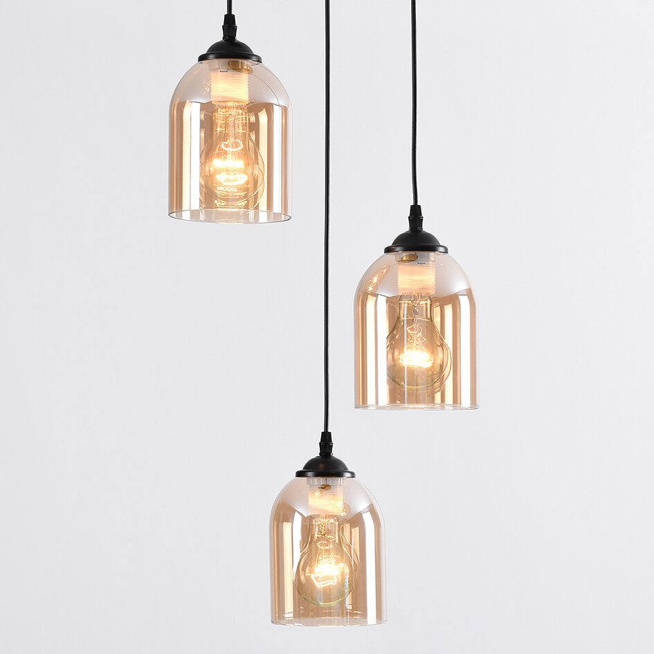 Hanglamp 3-lichts met amber glas - Kensi