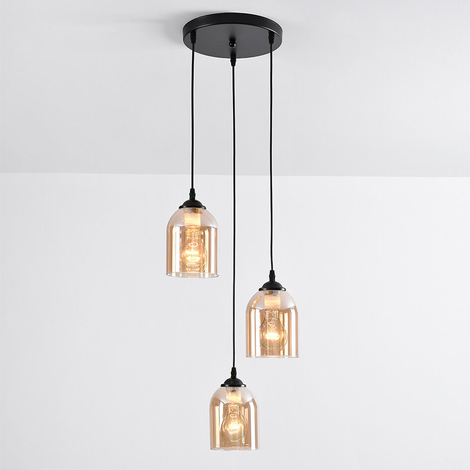 Hanglamp 3-lichts met amber glas - Kensi