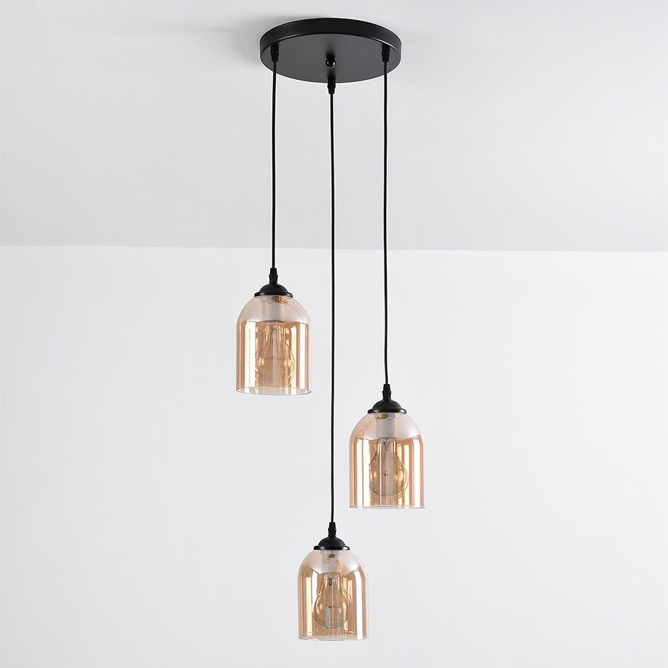 Hanglamp 3-lichts met amber glas - Kensi