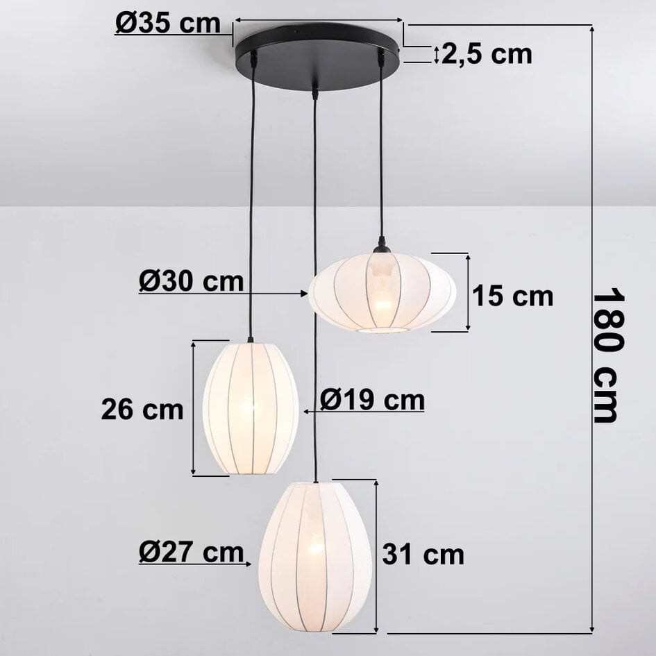 3-lichts hanglamp Fabrica - witte stoffen lampionnen