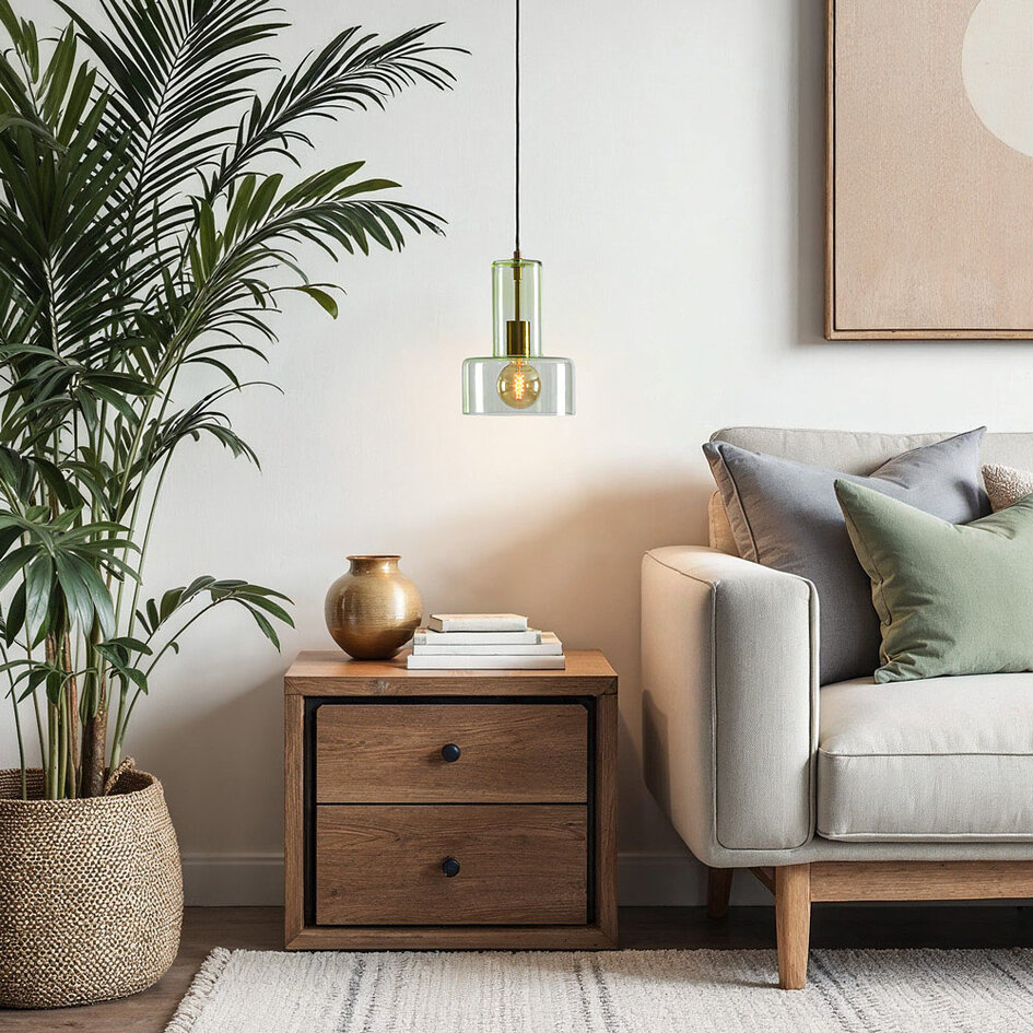 Hanglamp Rurka goud met groen glas