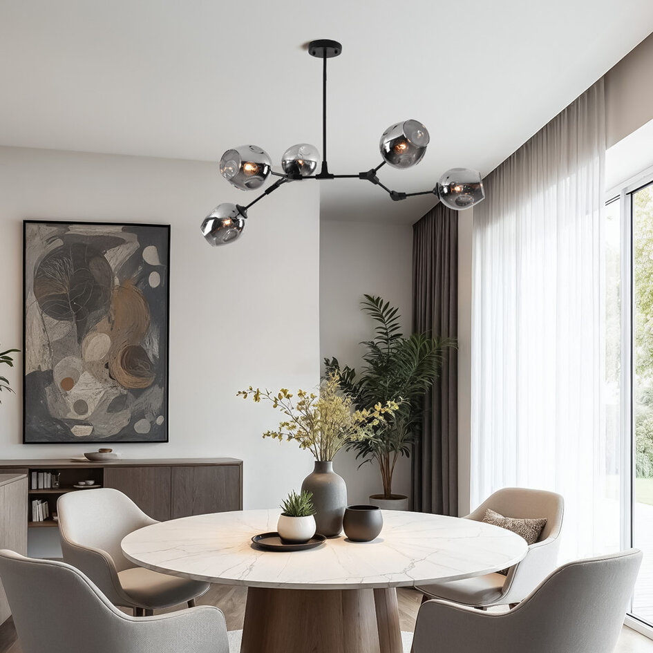 5-lichts zwart met rookglas - Thalia