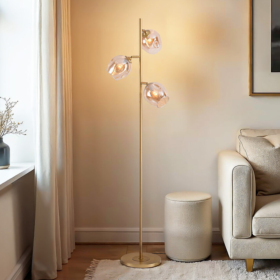 Staande lamp goud met amber glas - Melissa
